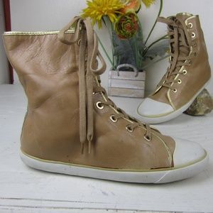 JESSICA SIMPSON 10B BROWN LEATHER LACED SNEAKERS